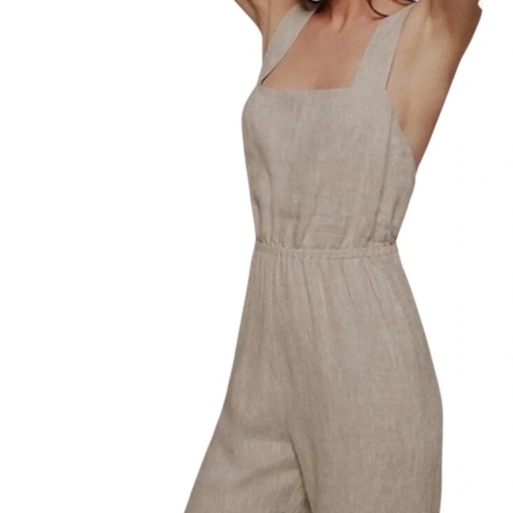 Reformation Linen Trace Jumpsuit in Oatmeal Size 2